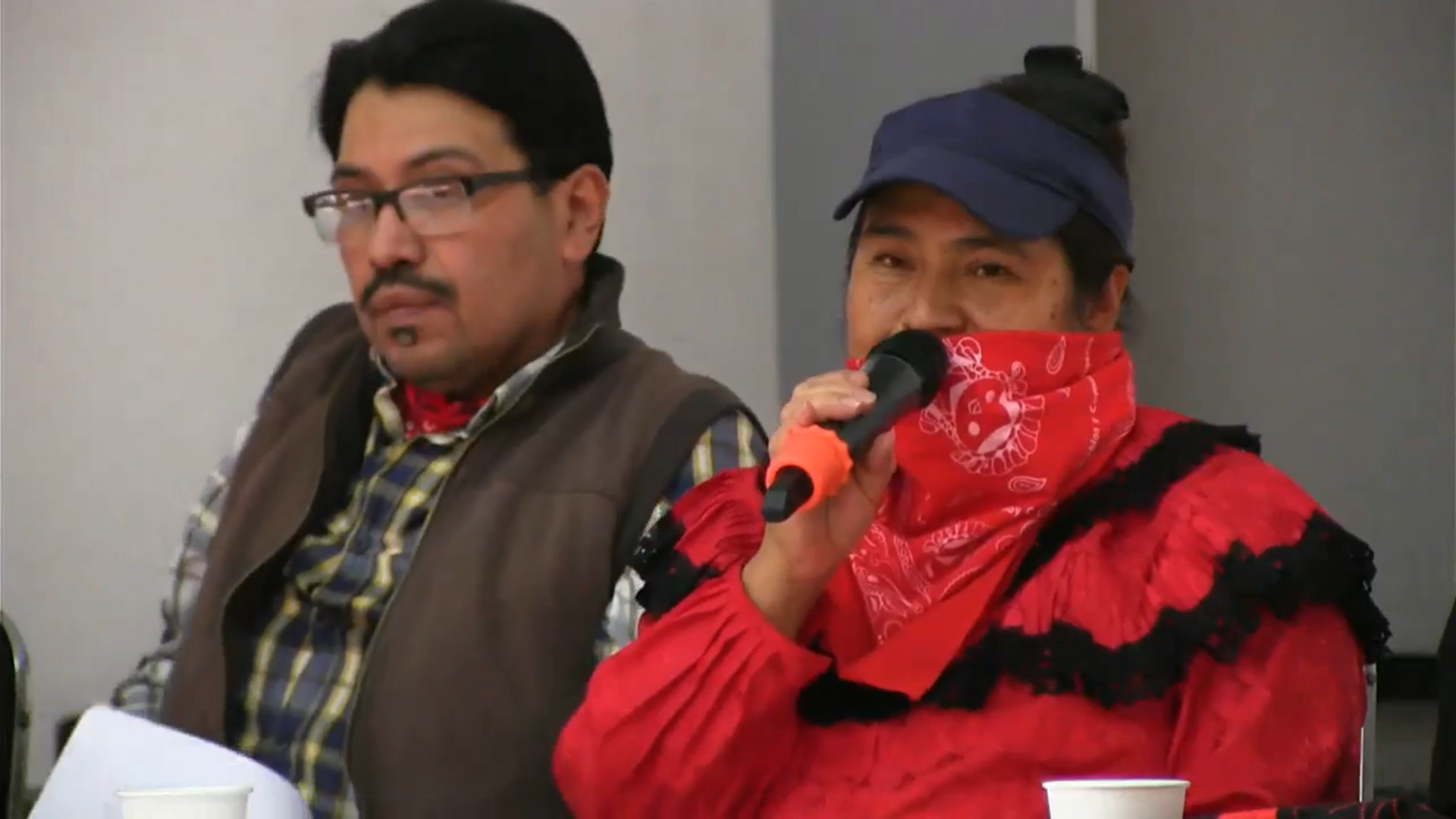 Una representante de la Comunidad Otomí residente de la casa de los pueblos Samir Flores, denuncia persecución y hostigamiento por parte del gobierno. Fotografía tomada de video