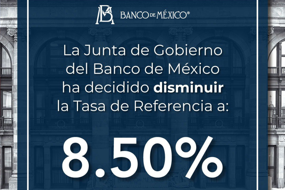 El Banco de México recorta la tasa de referencia en 50 puntos base, llevándola a 8.5%, y eleva su previsión de inflación para el corto plazo debido a mayores presiones en mercancías.
