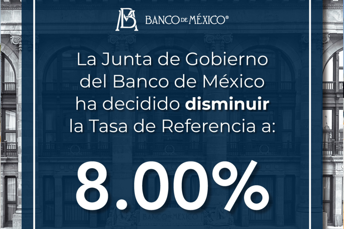 Banxico reduce su tasa de interés a 8% y eleva previsiones de inflación, en un contexto de riesgos globales y presiones persistentes sobre los precios.